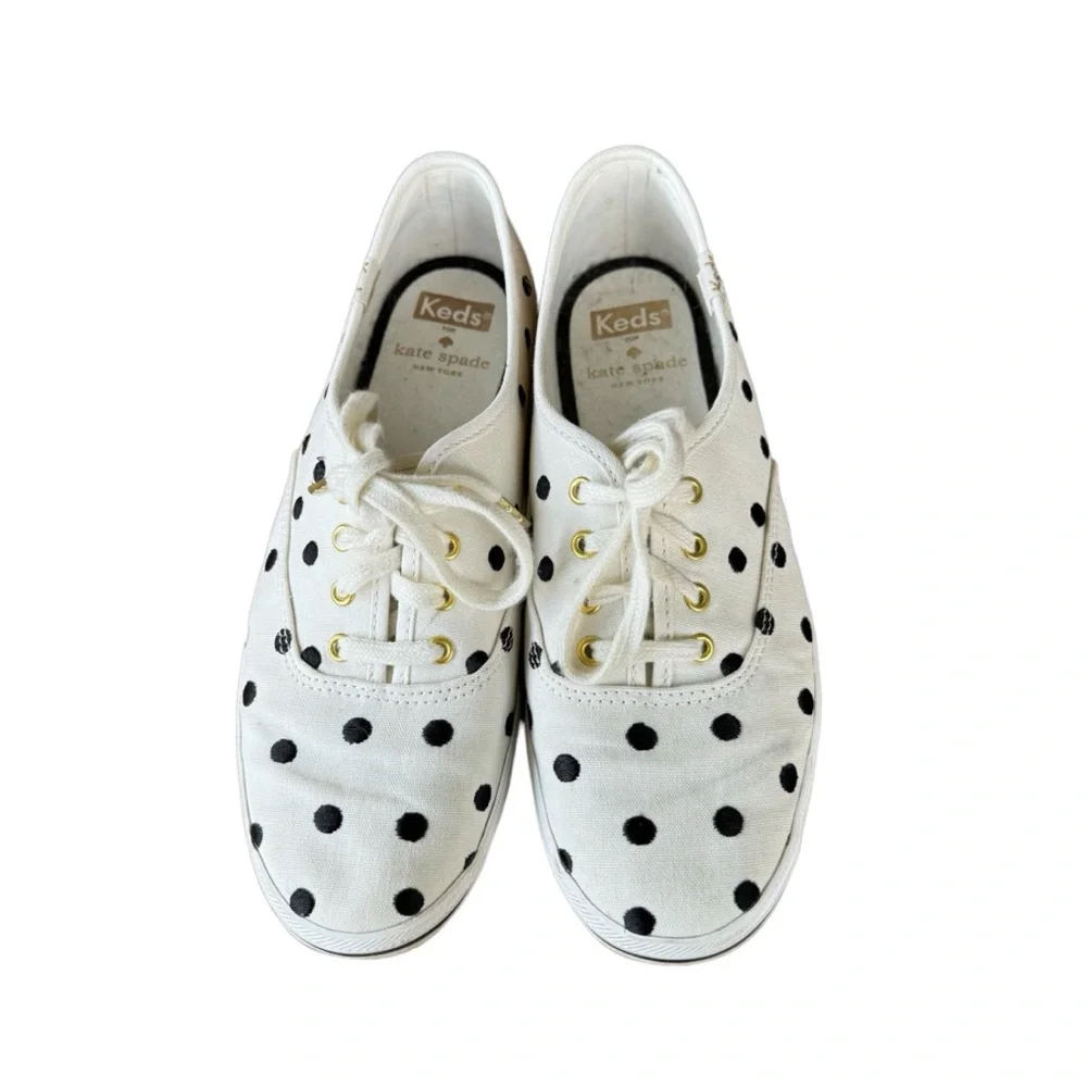 Kate Spade New York Keds Women’s White Sneakers With Black Polka Dots Size 6.5